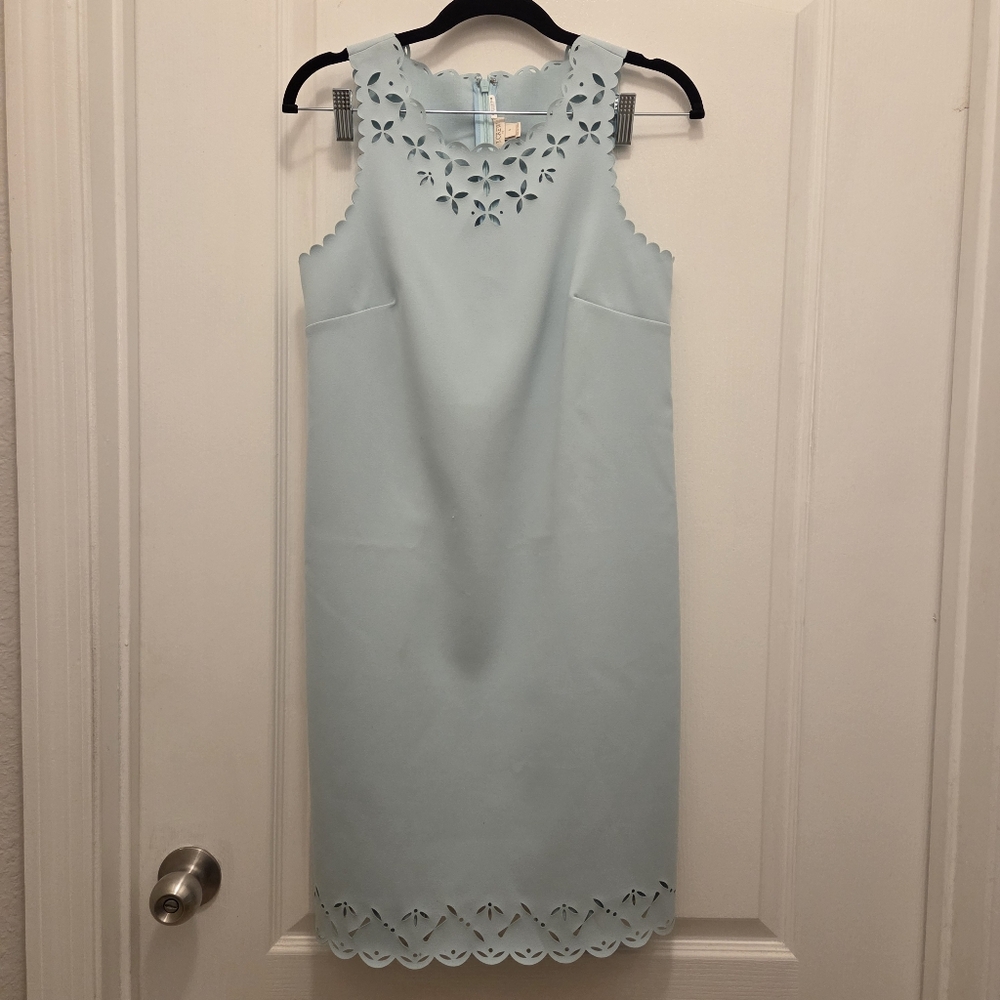 J. Crew ( J Crew) women's blue midi dress size 0 seafoam shift lasercut